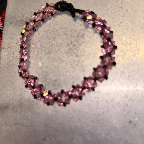 Rose Crystal Bead Woven Bracelet - Picture 2 of 6